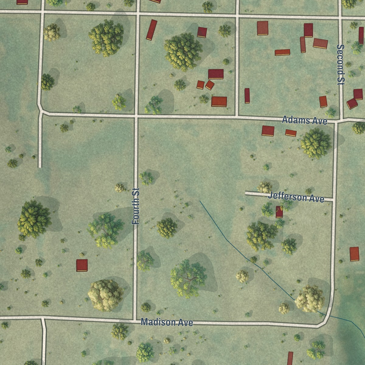 Close-up of the map of Nicodemus, Kansas print showing street and building detail