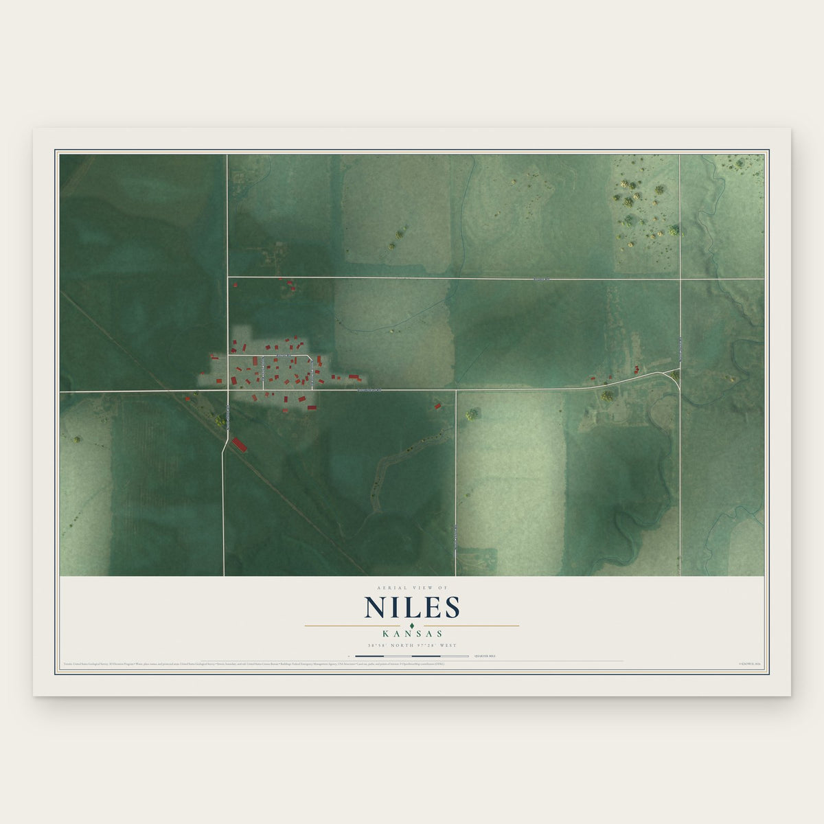 Niles, Kansas map print, the full design