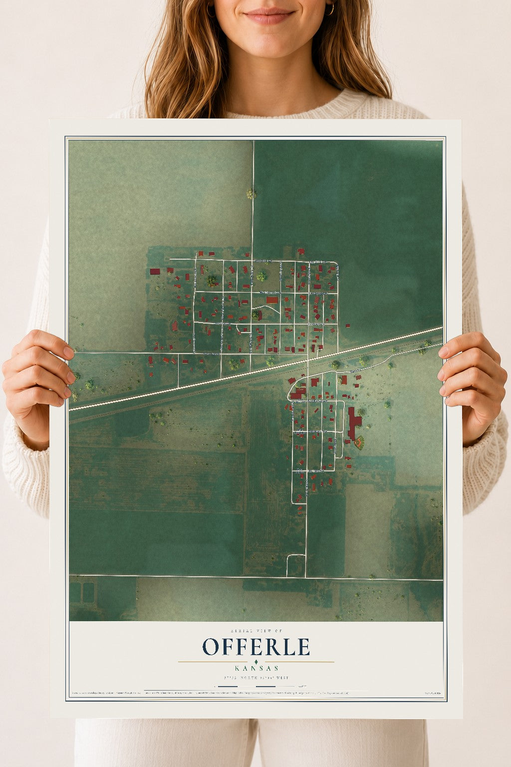 Map of Offerle, Kansas, 18 x 24 inch unframed archival matte print