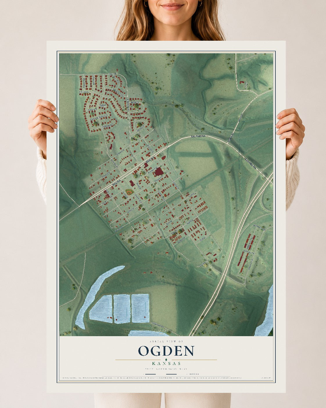 Map of Ogden, Kansas, 24 x 36 inch unframed archival matte print