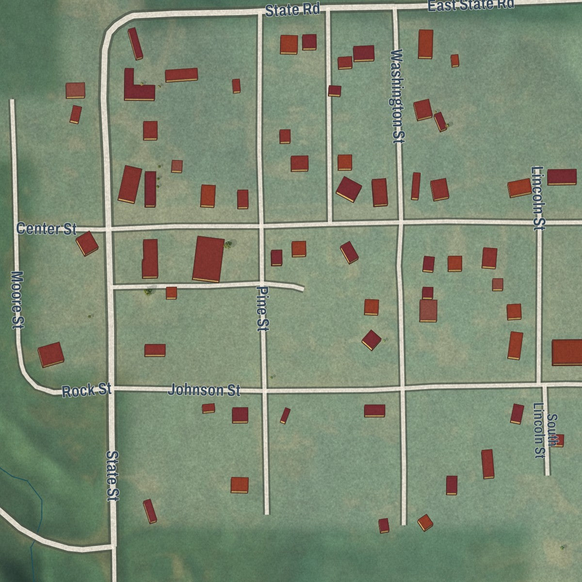Close-up of the map of Oketo, Kansas print showing street and building detail
