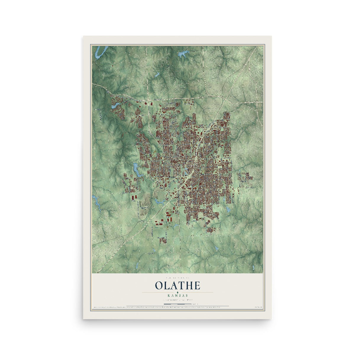 Map of Olathe, Kansas, 12 x 18 inch unframed archival matte print