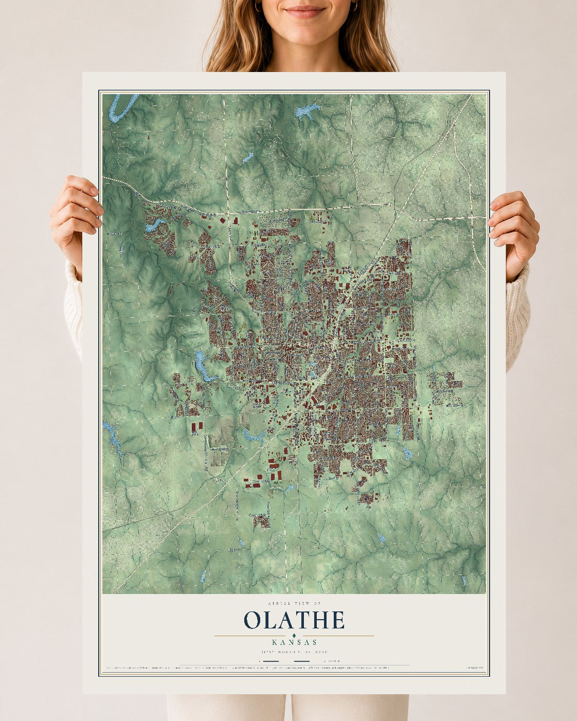Map of Olathe, Kansas, 24 x 36 inch unframed archival matte print