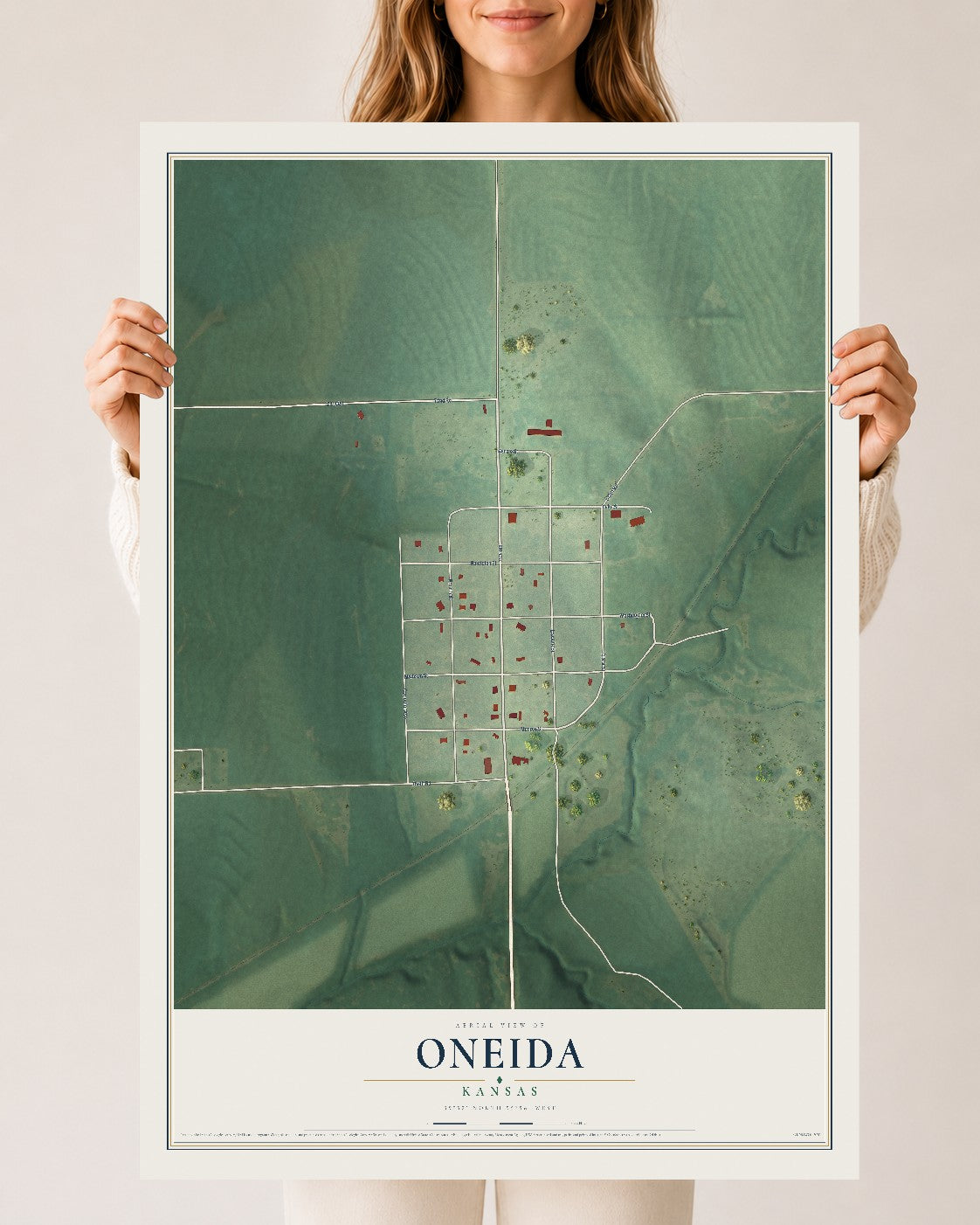 Map of Oneida, Kansas, 24 x 36 inch unframed archival matte print