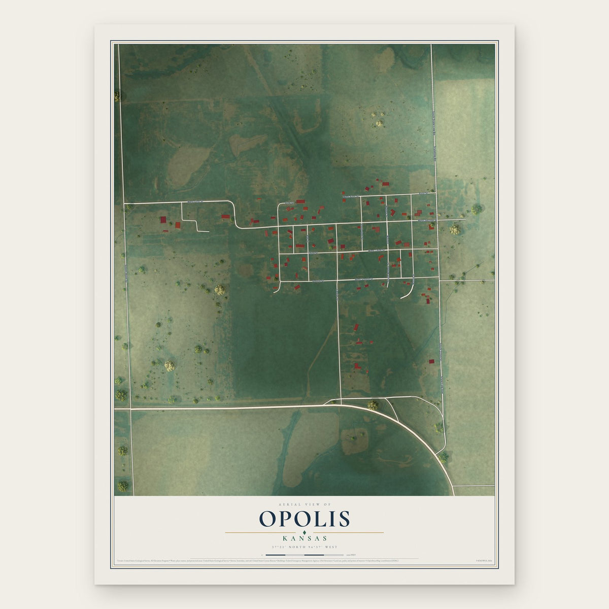 Opolis, Kansas map print, the full design