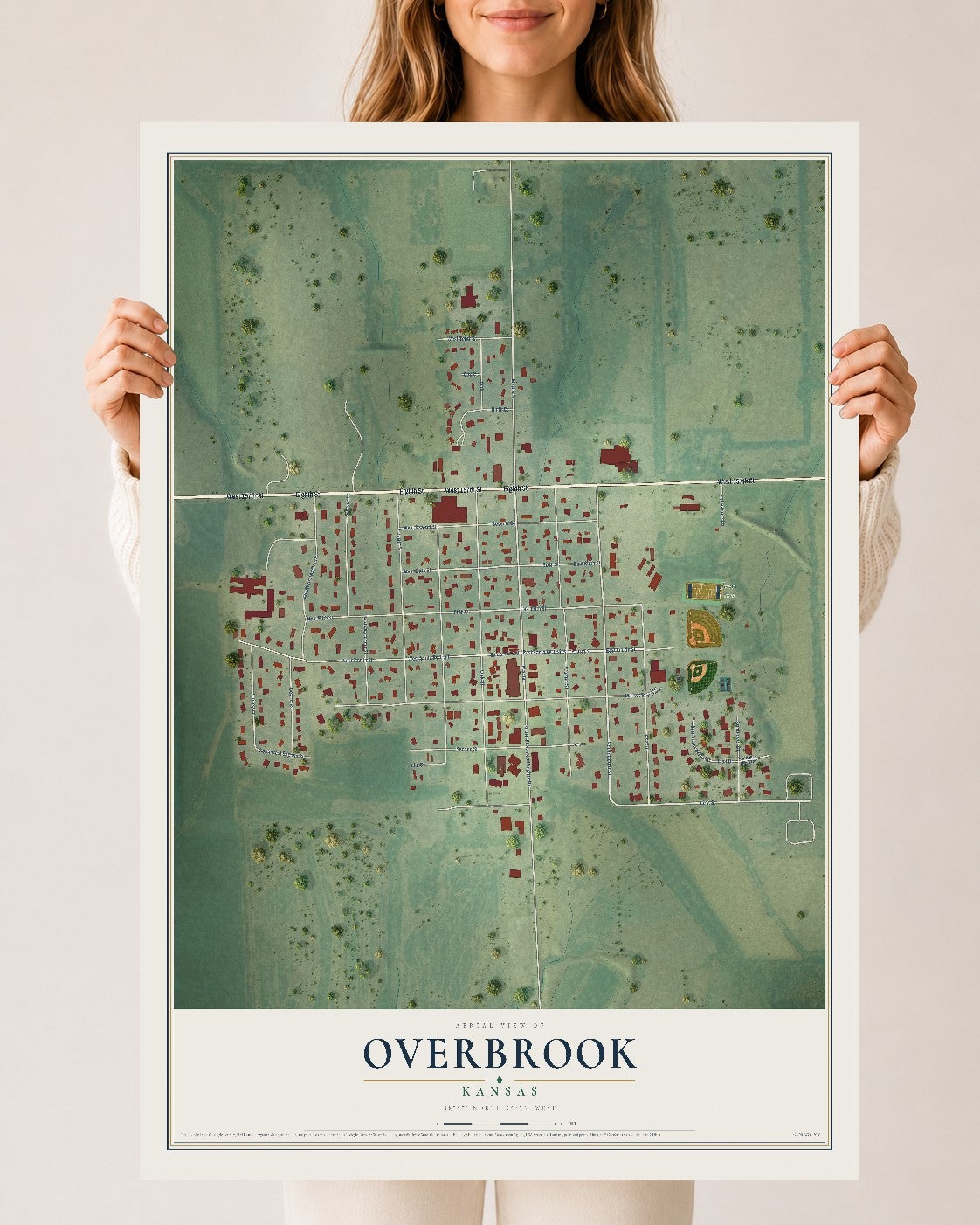 Map of Overbrook, Kansas, 24 x 36 inch unframed archival matte print