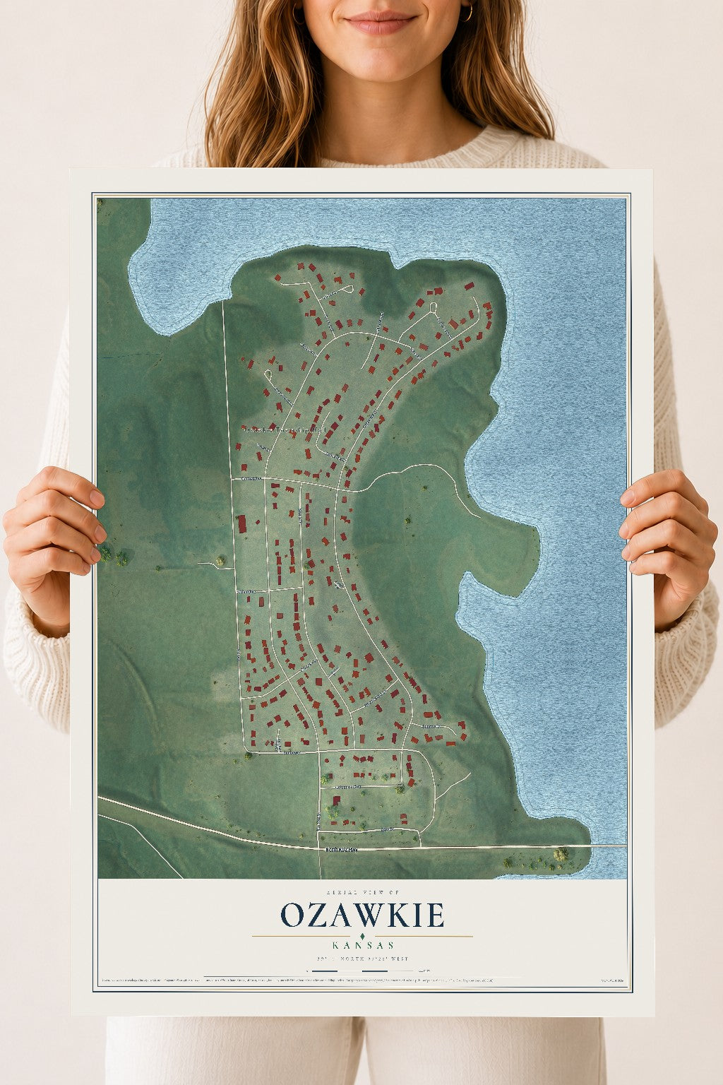 Map of Ozawkie, Kansas, 18 x 24 inch unframed archival matte print