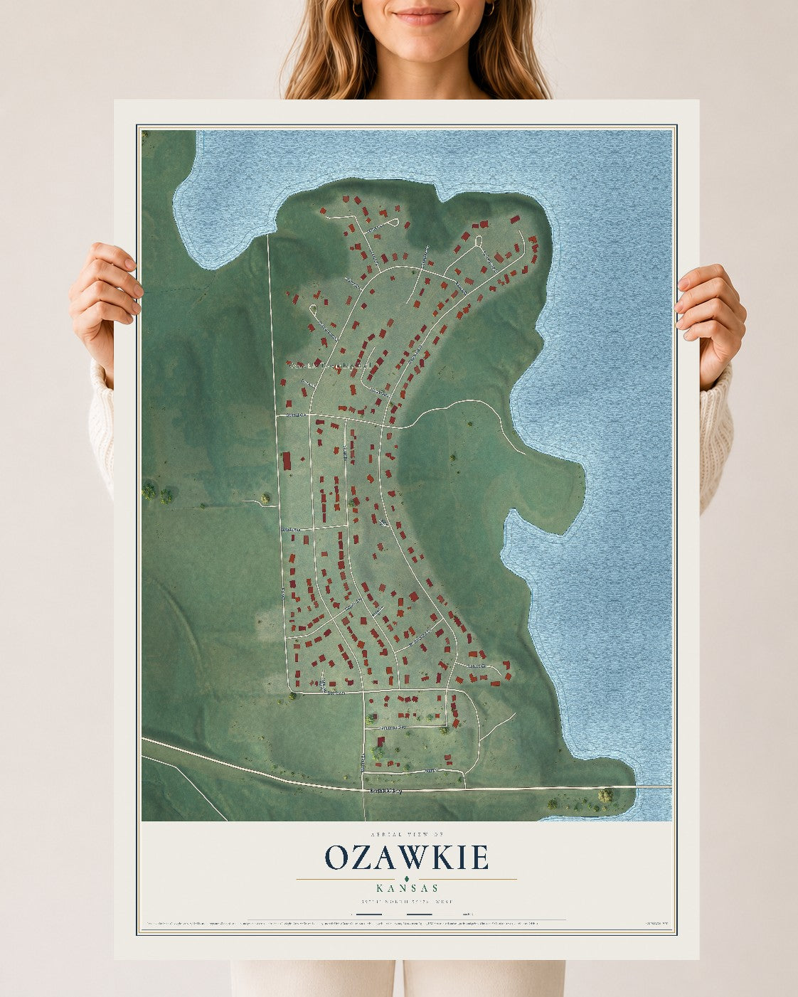 Map of Ozawkie, Kansas, 24 x 36 inch unframed archival matte print