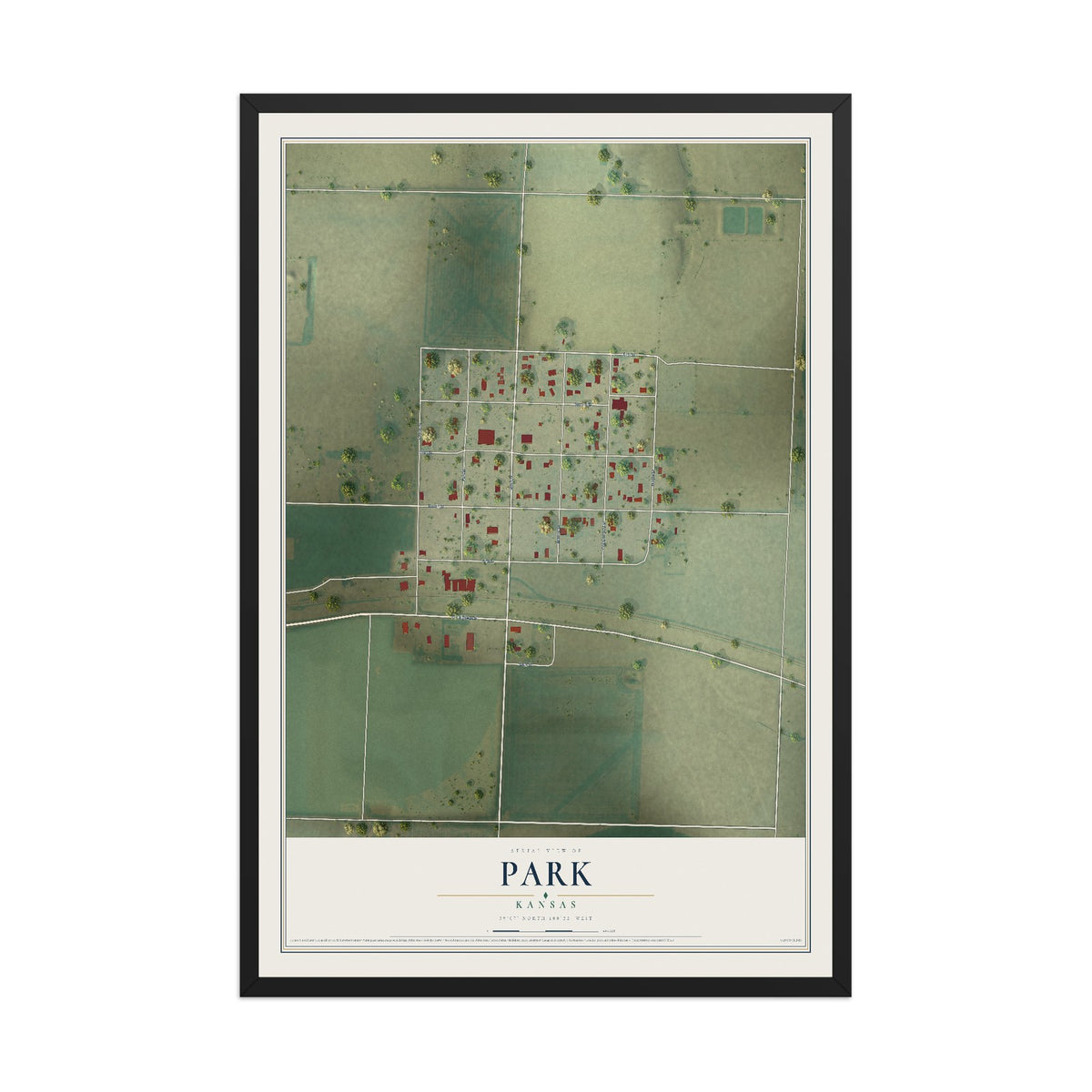 Map of Park, Kansas, 12 x 18 inch print in a black wood frame