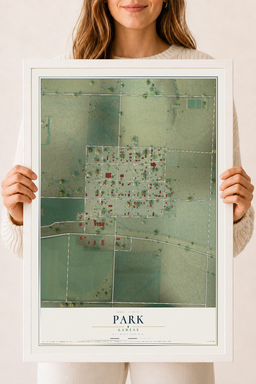 Map of Park, Kansas, 18 x 24 inch print in a white wood frame