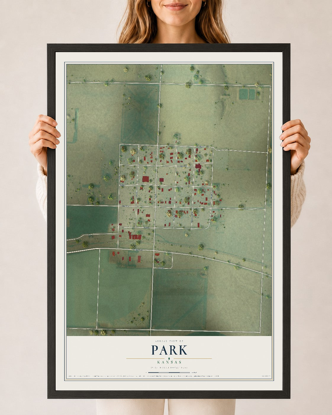 Map of Park, Kansas, 24 x 36 inch print in a black wood frame