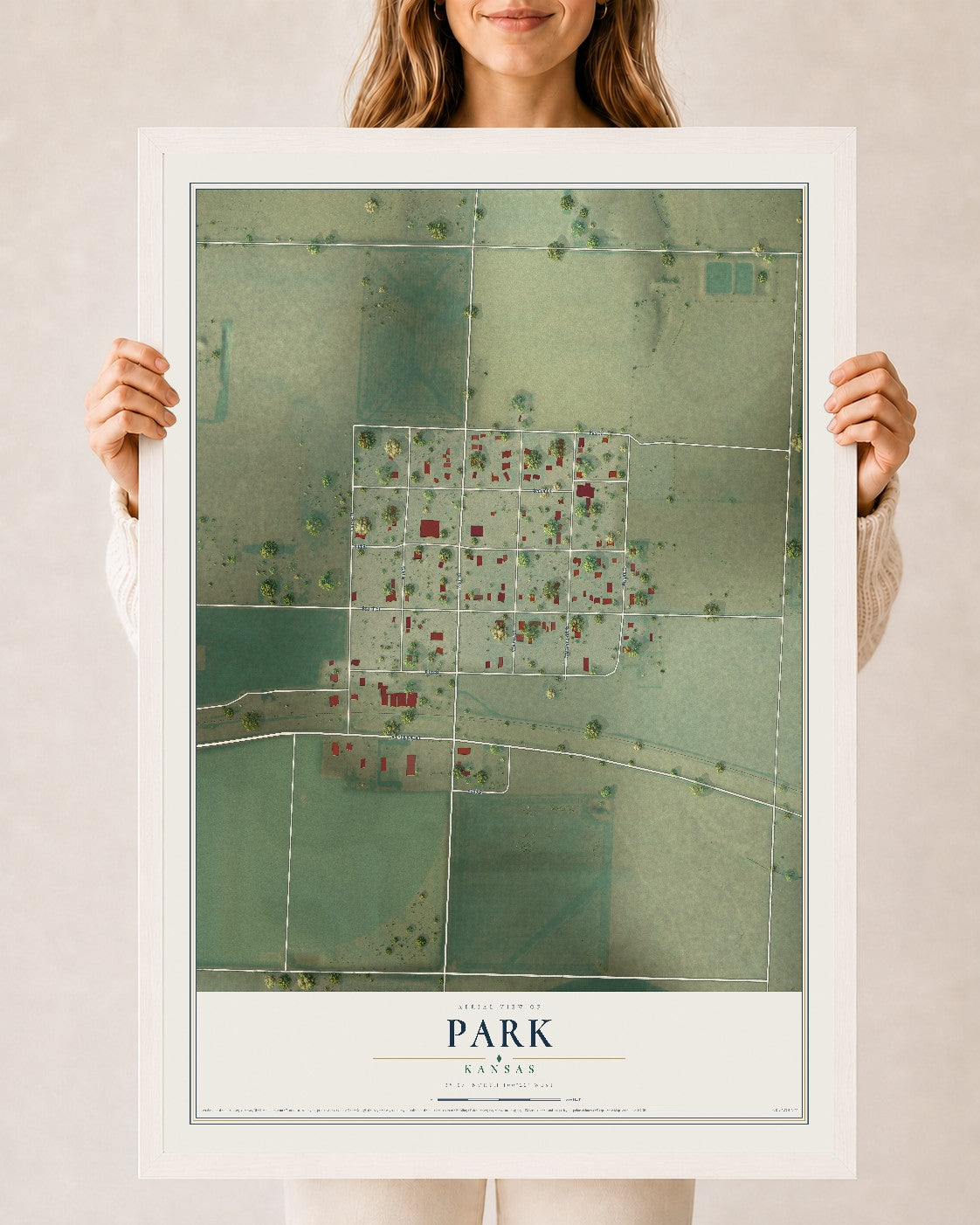 Map of Park, Kansas, 24 x 36 inch print in a white wood frame