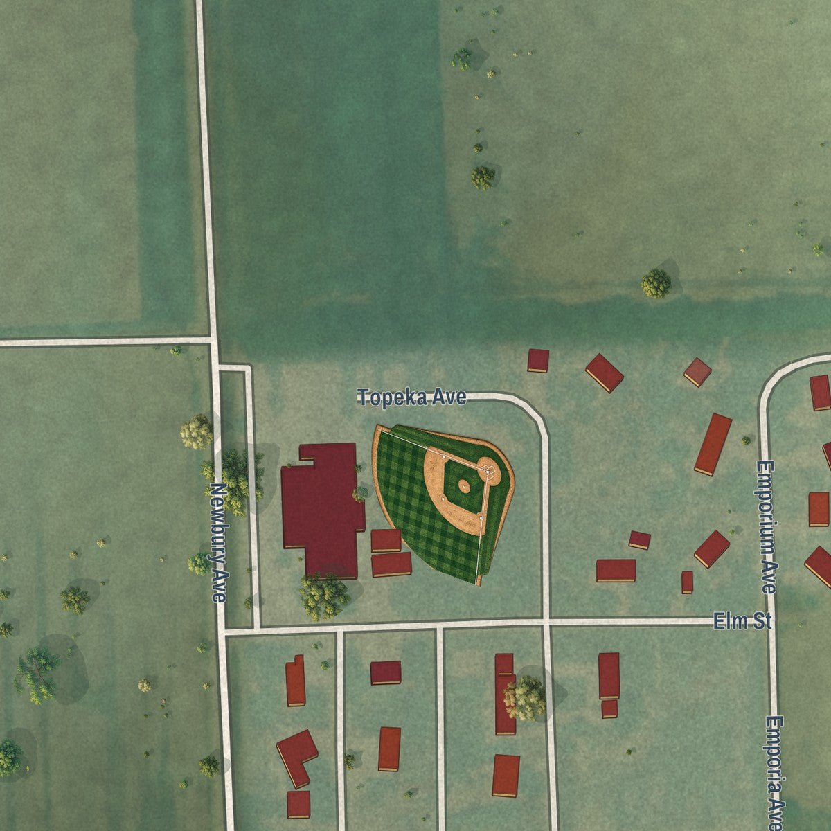 Second close-up of the map of Paxico, Kansas print showing more streets and buildings