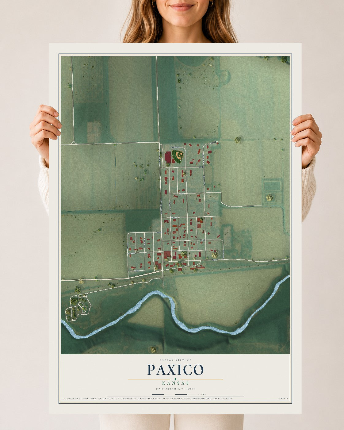 Map of Paxico, Kansas, 24 x 36 inch unframed archival matte print