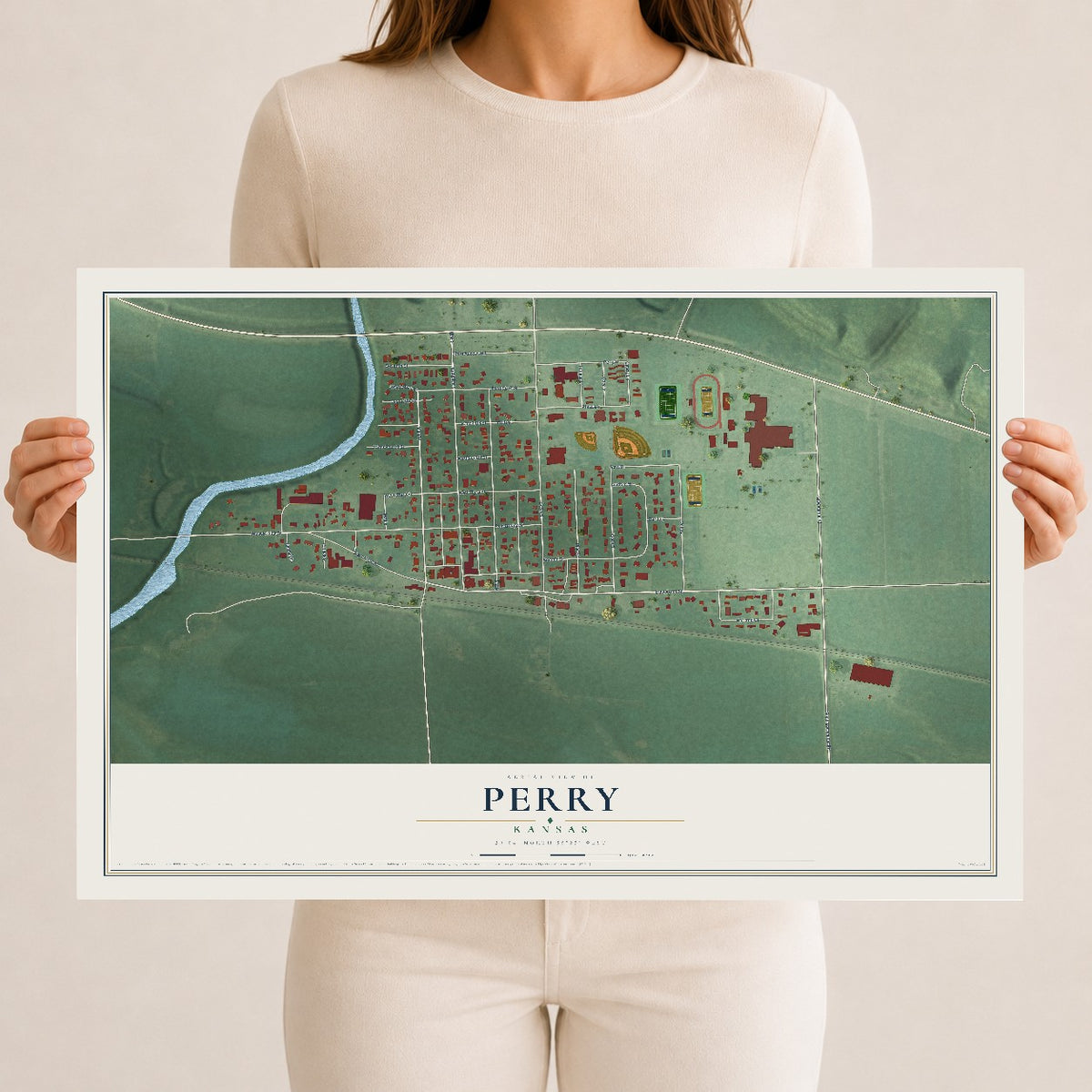 Map of Perry, Kansas, 12 x 18 inch unframed archival matte print