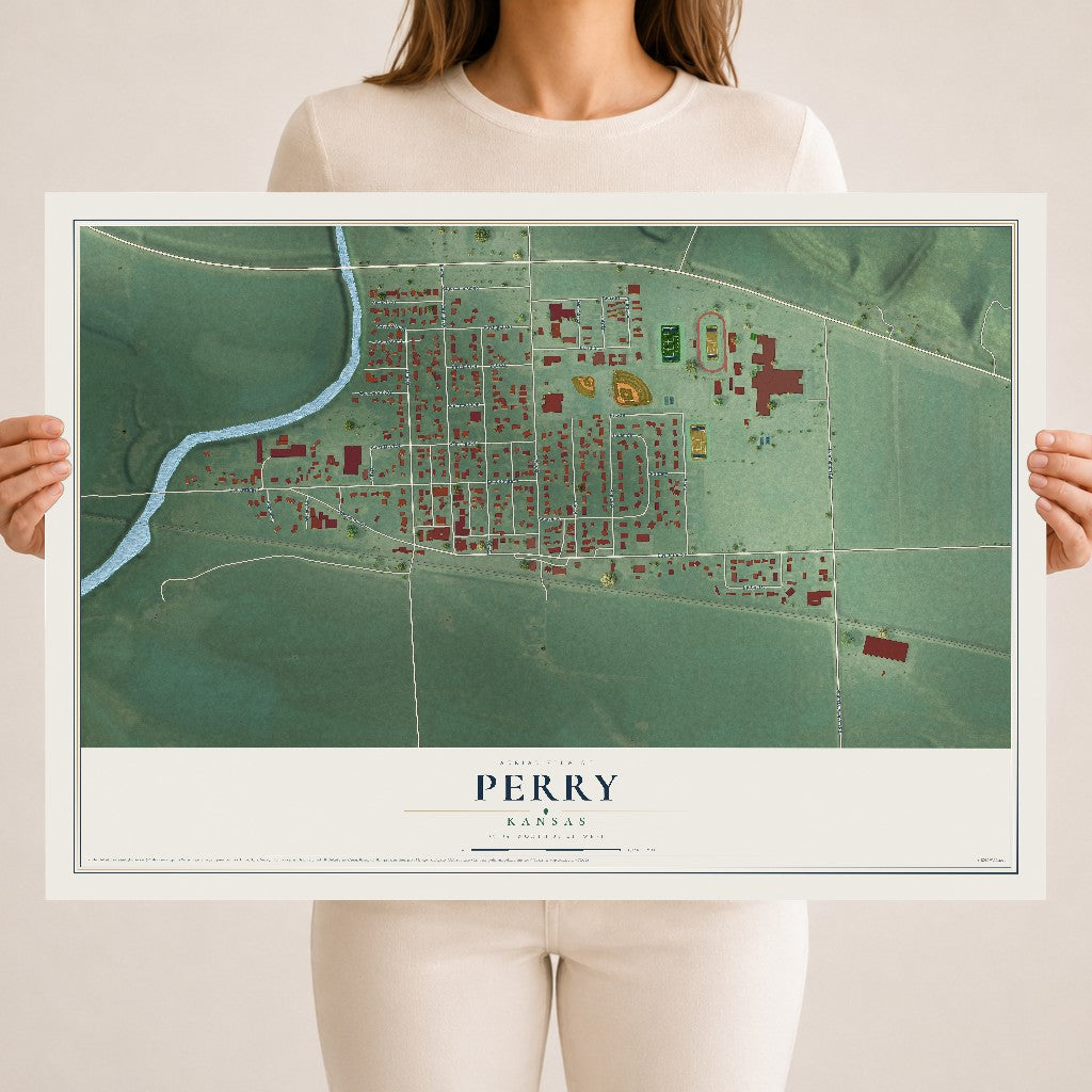 Map of Perry, Kansas, 18 x 24 inch unframed archival matte print