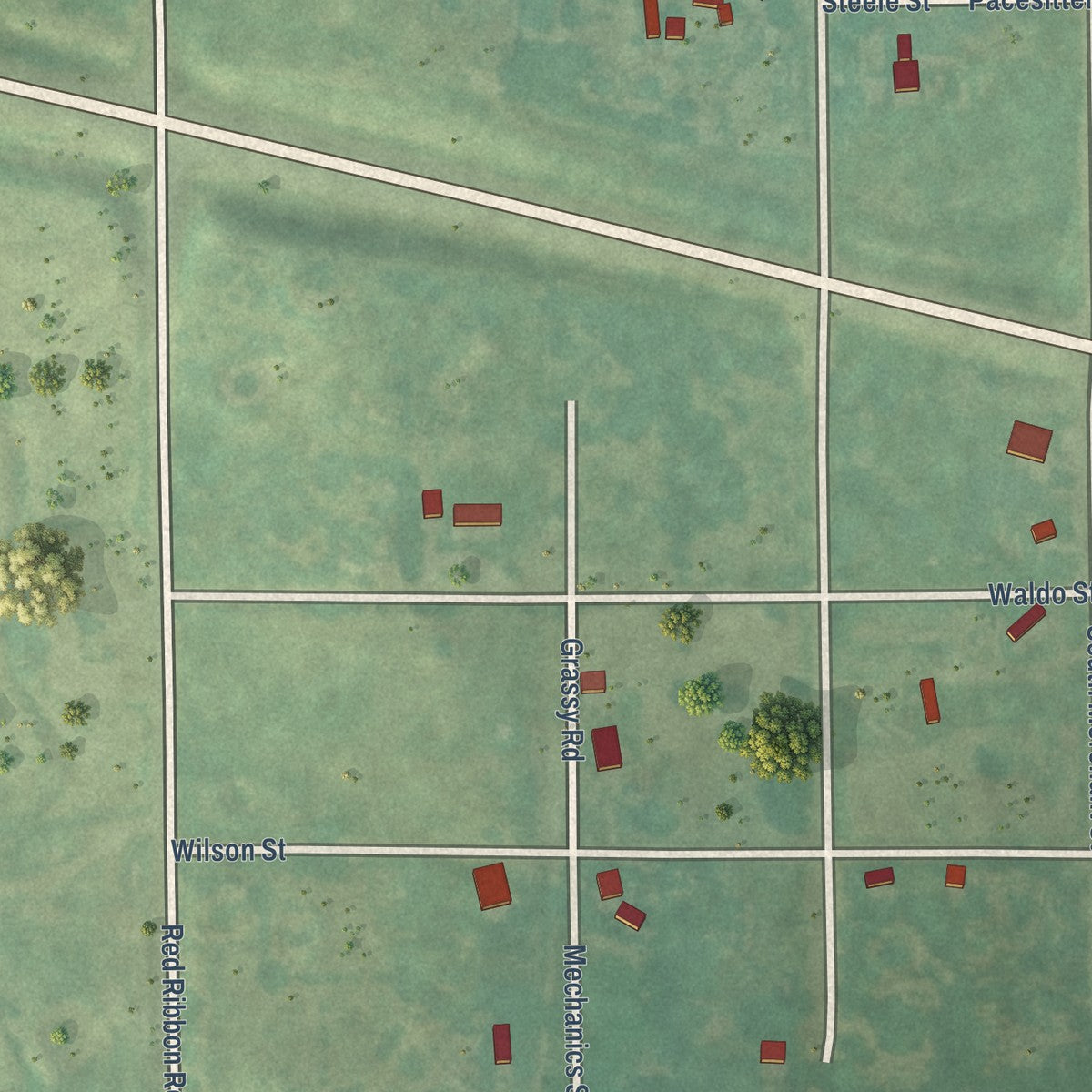 Second close-up of the map of Peru, Kansas print showing more streets and buildings