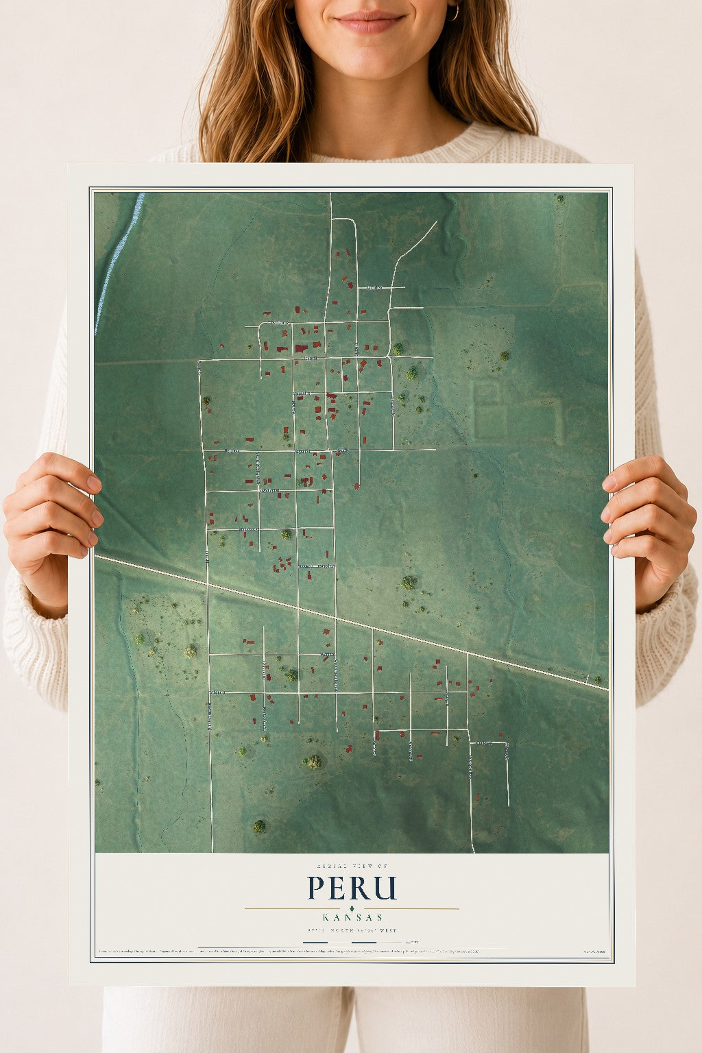 Map of Peru, Kansas, 18 x 24 inch unframed archival matte print
