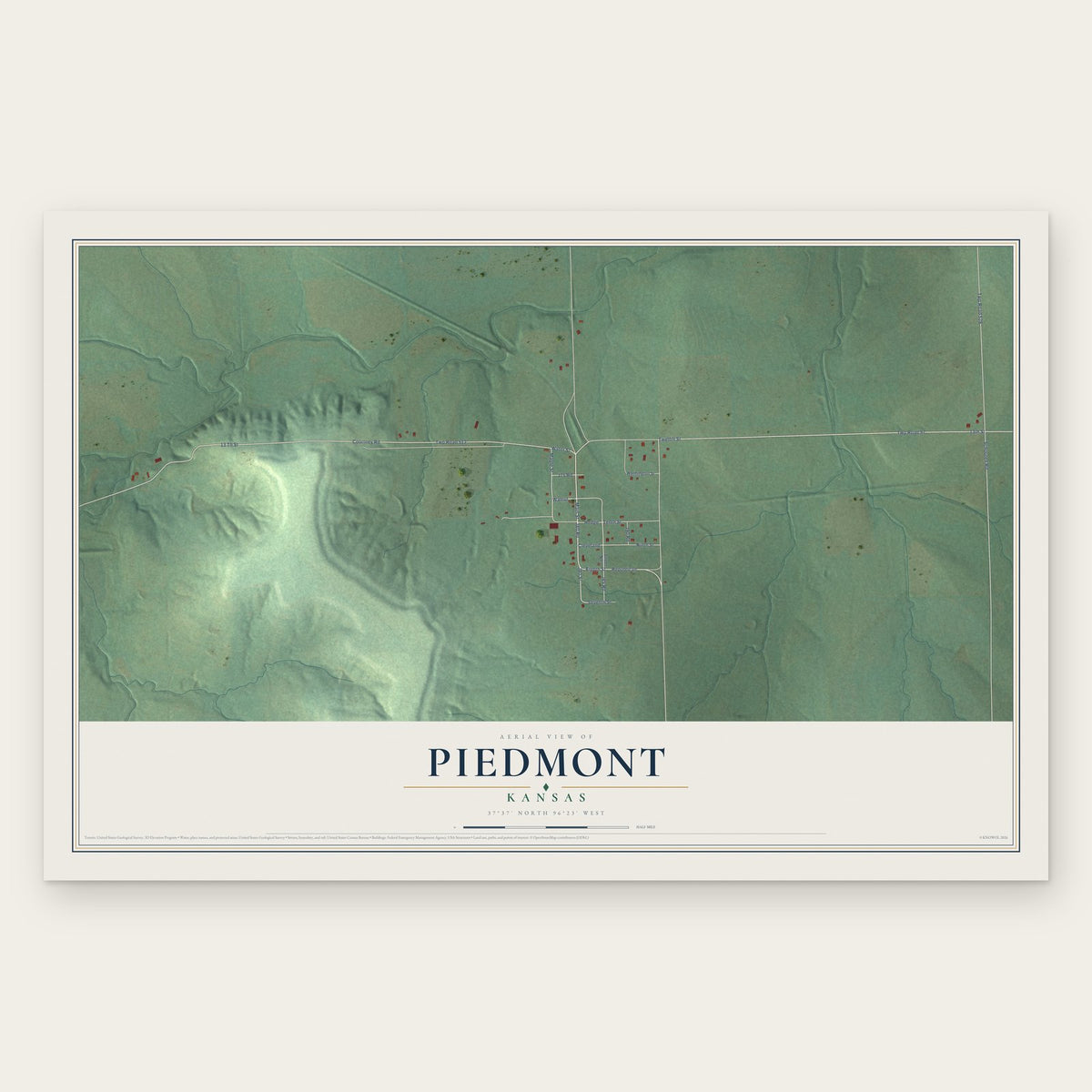 Piedmont, Kansas map print, the full design