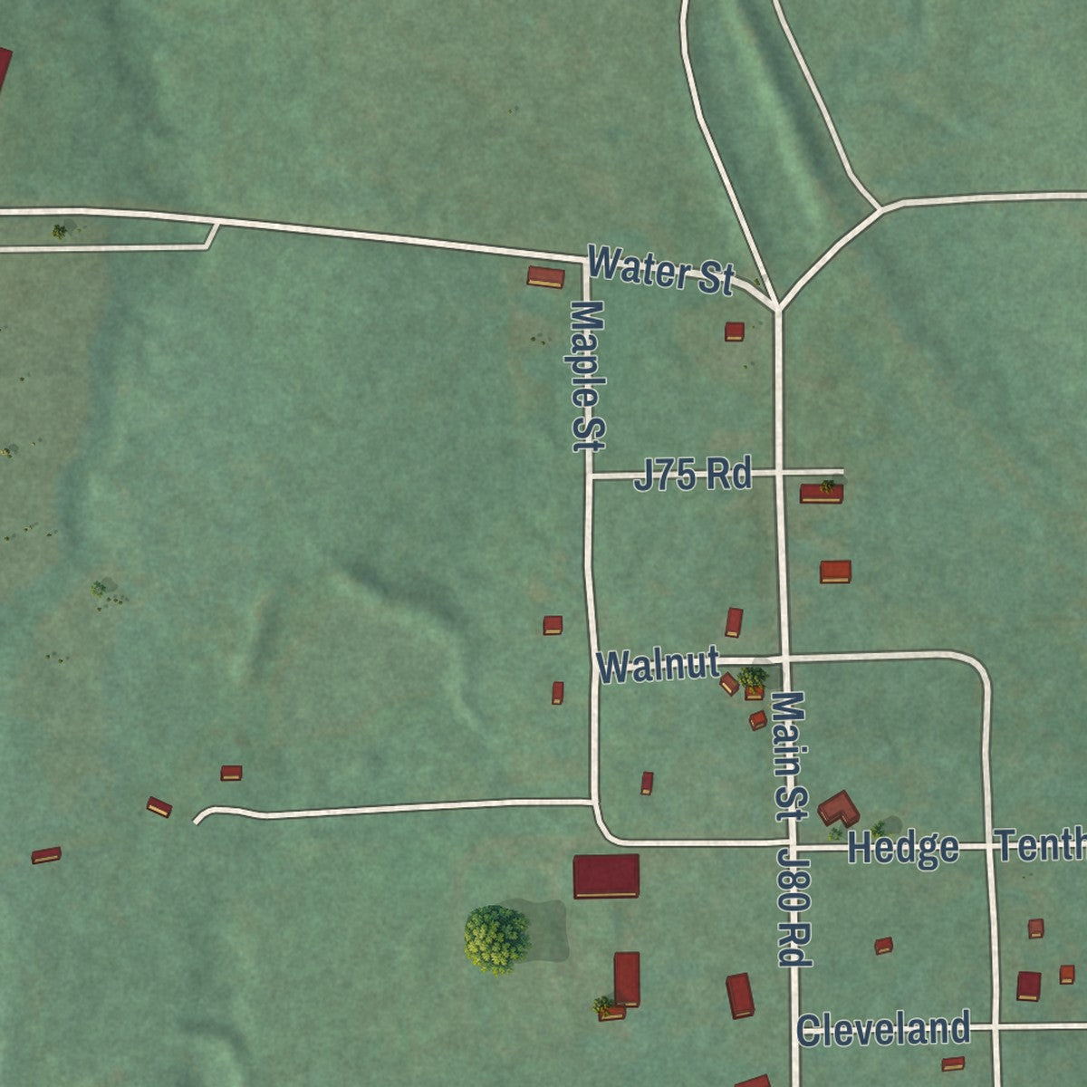 Close-up of the map of Piedmont, Kansas print showing street and building detail
