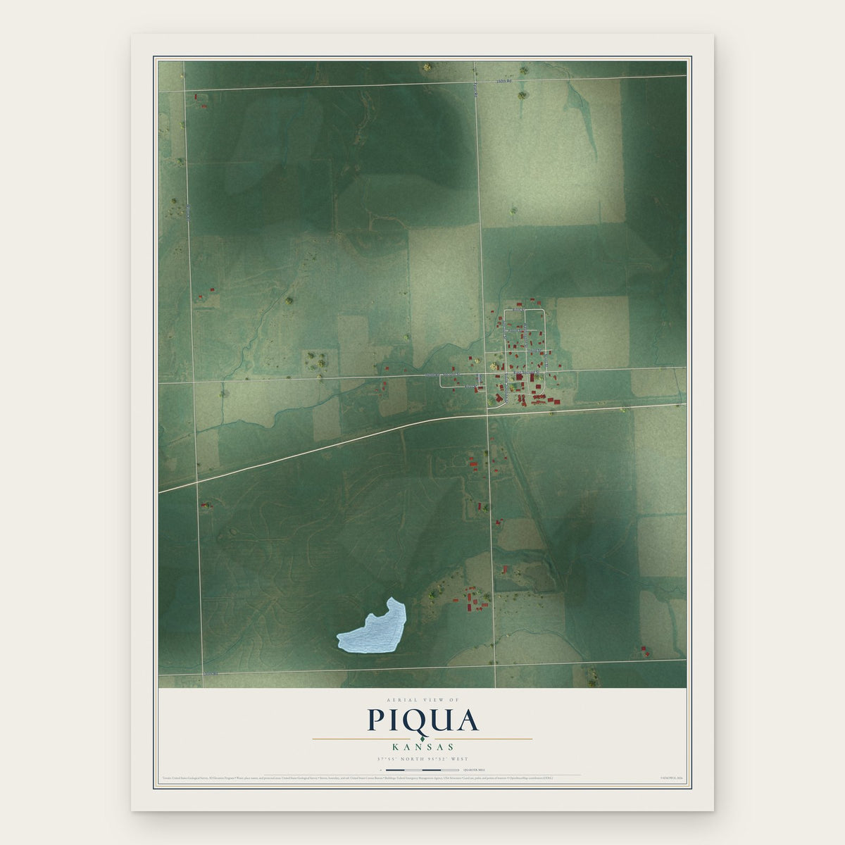 Piqua, Kansas map print, the full design
