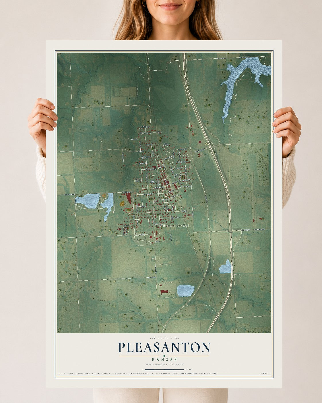 Map of Pleasanton, Kansas, 24 x 36 inch unframed archival matte print