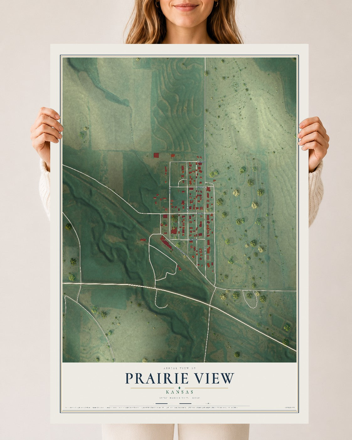 Map of Prairie View, Kansas, 24 x 36 inch unframed archival matte print