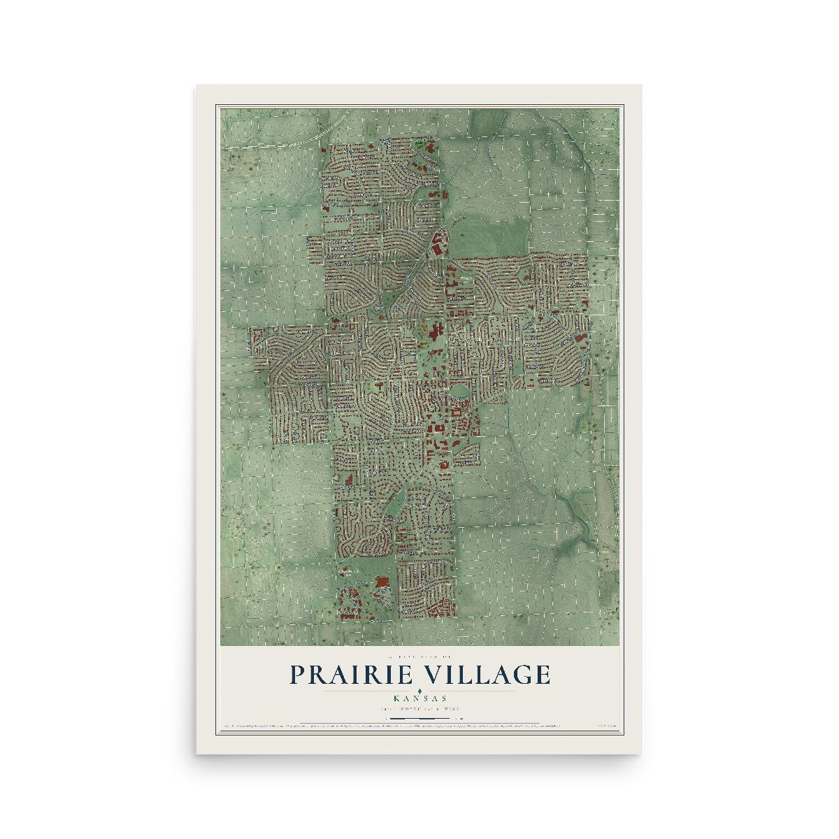 Map of Prairie Village, Kansas, 12 x 18 inch unframed archival matte print