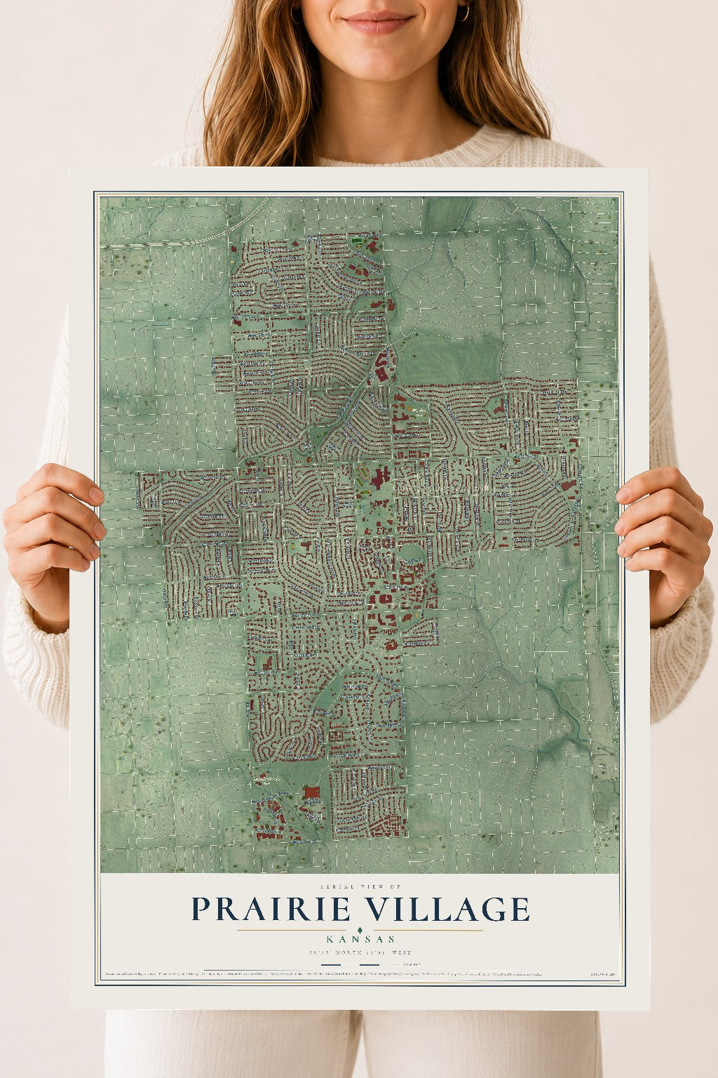 Map of Prairie Village, Kansas, 18 x 24 inch unframed archival matte print