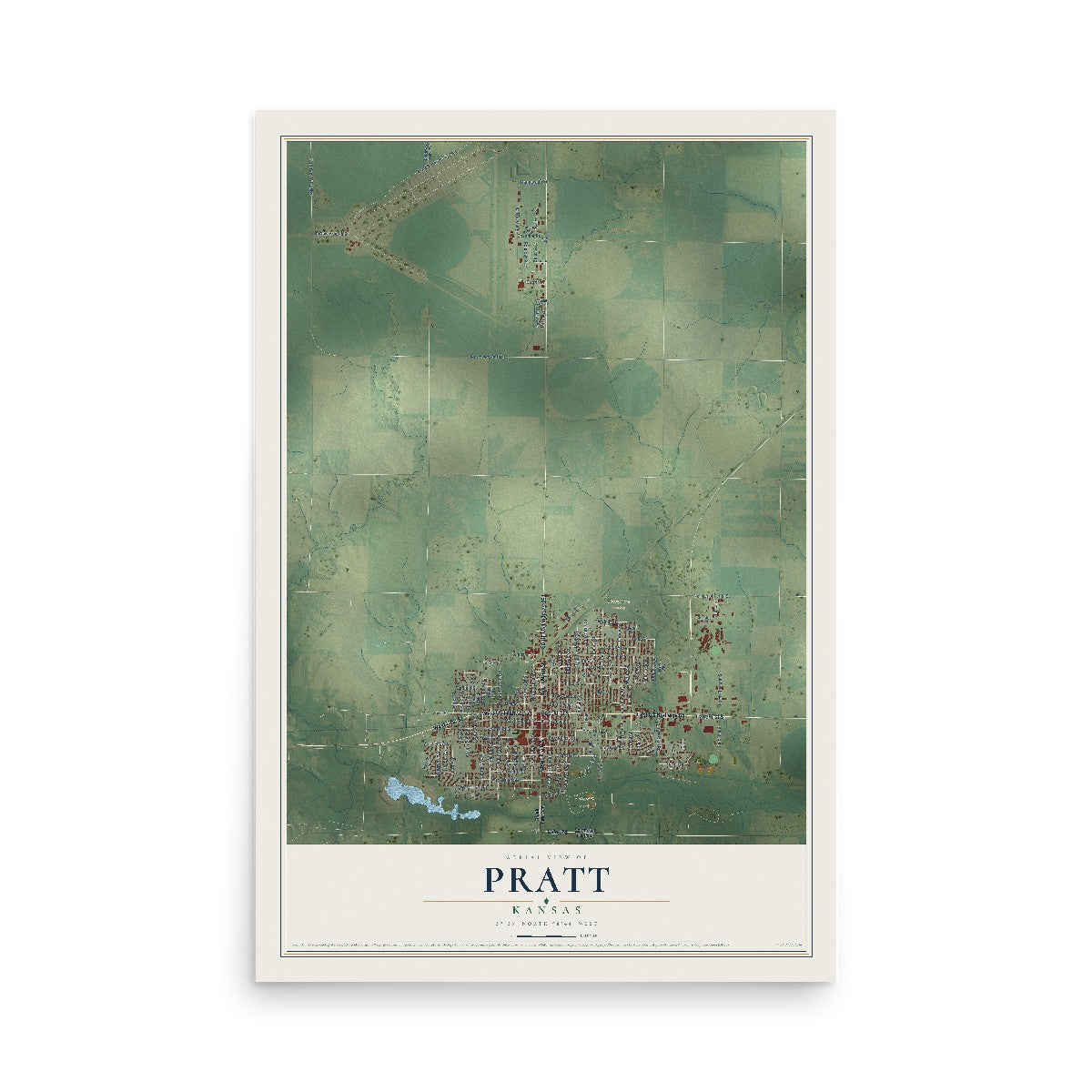 Map of Pratt, Kansas, 12 x 18 inch unframed archival matte print