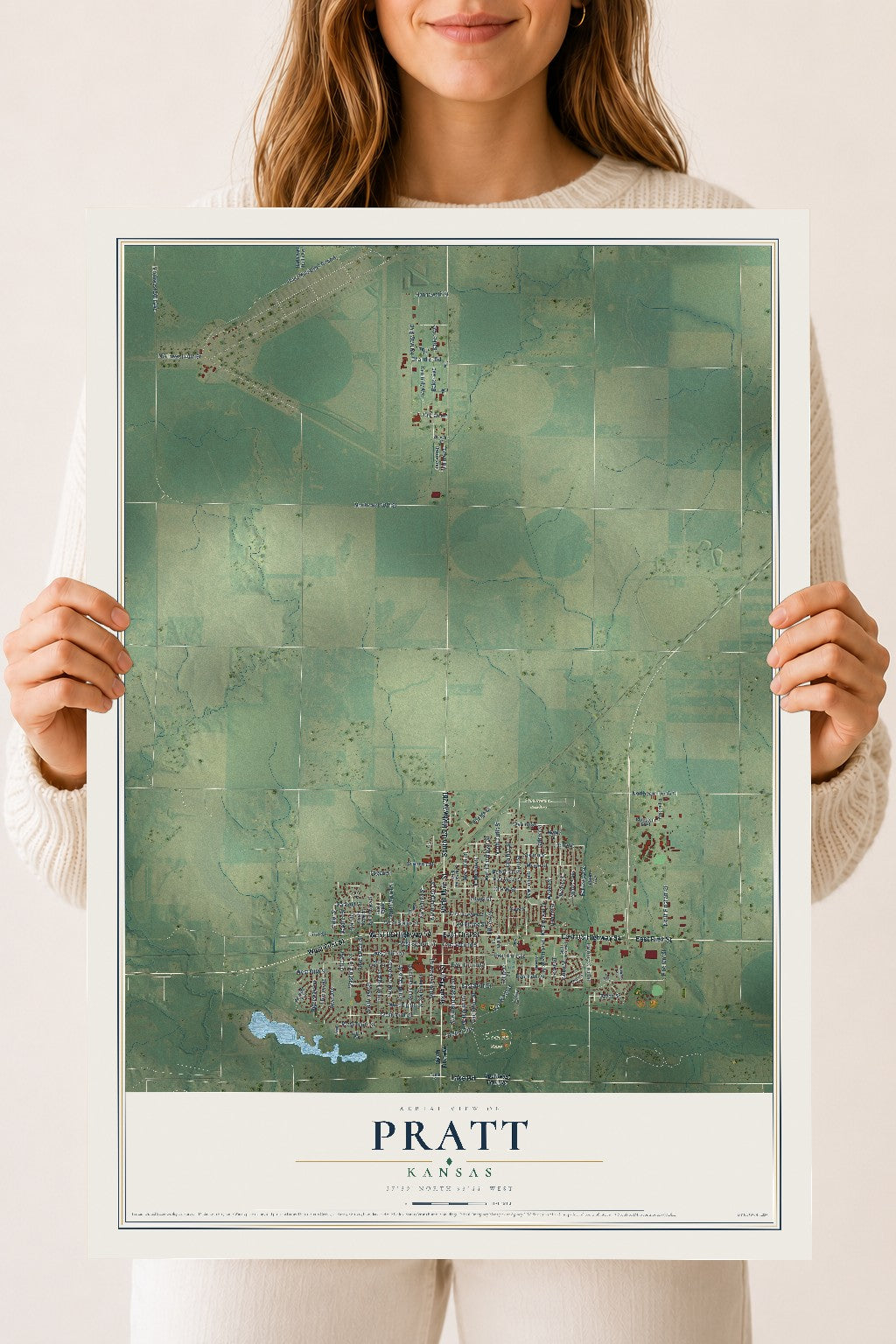 Map of Pratt, Kansas, 18 x 24 inch unframed archival matte print
