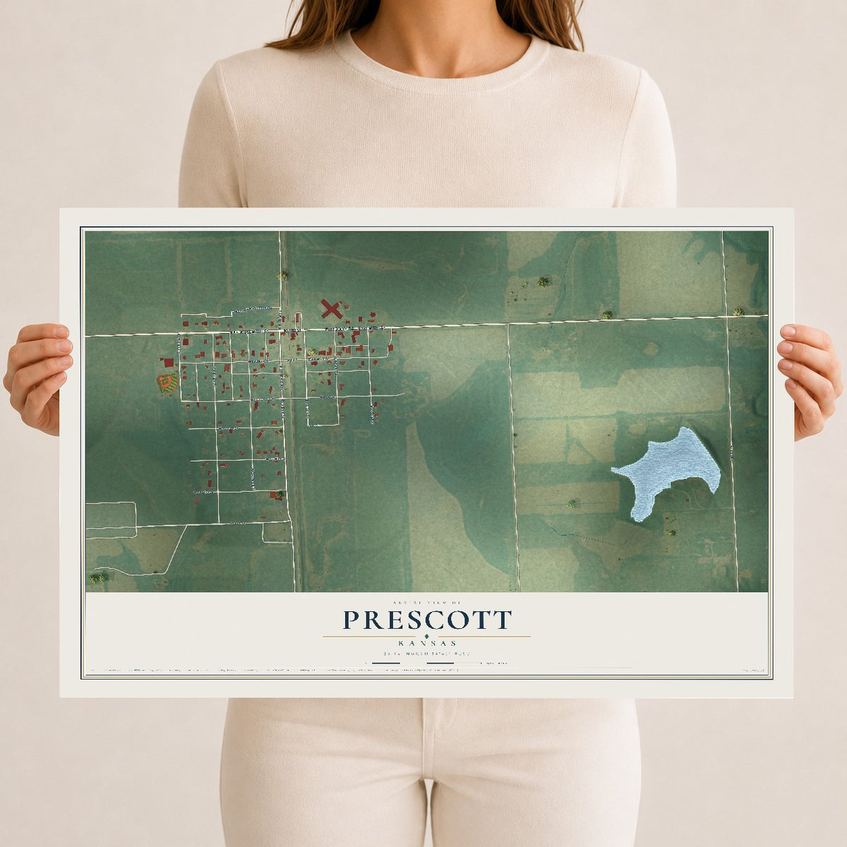 Map of Prescott, Kansas, 12 x 18 inch unframed archival matte print