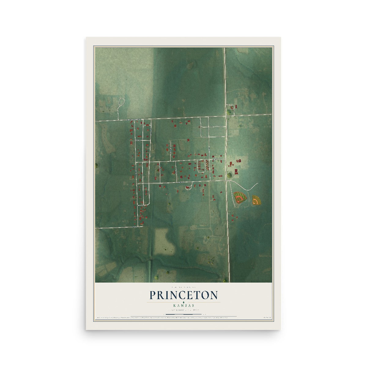 Map of Princeton, Kansas, 12 x 18 inch unframed archival matte print