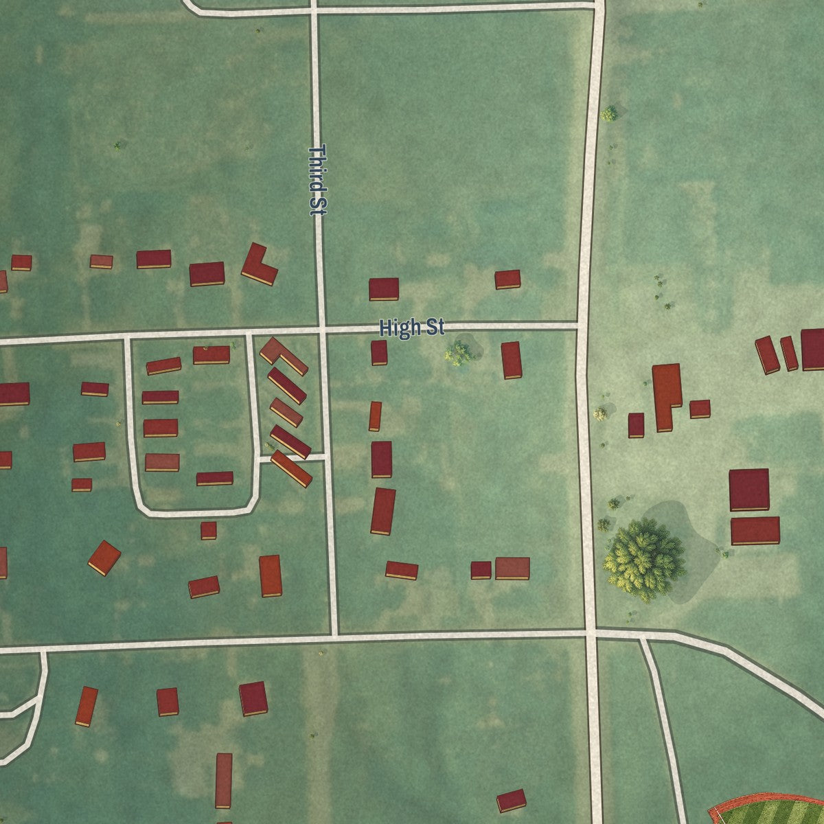 Close-up of the map of Princeton, Kansas print showing street and building detail
