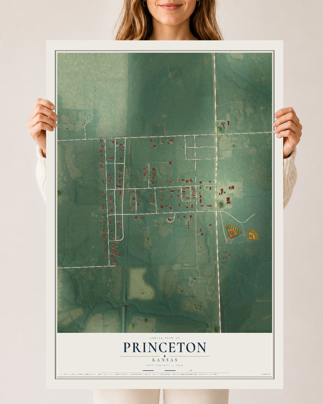 Map of Princeton, Kansas, 24 x 36 inch unframed archival matte print