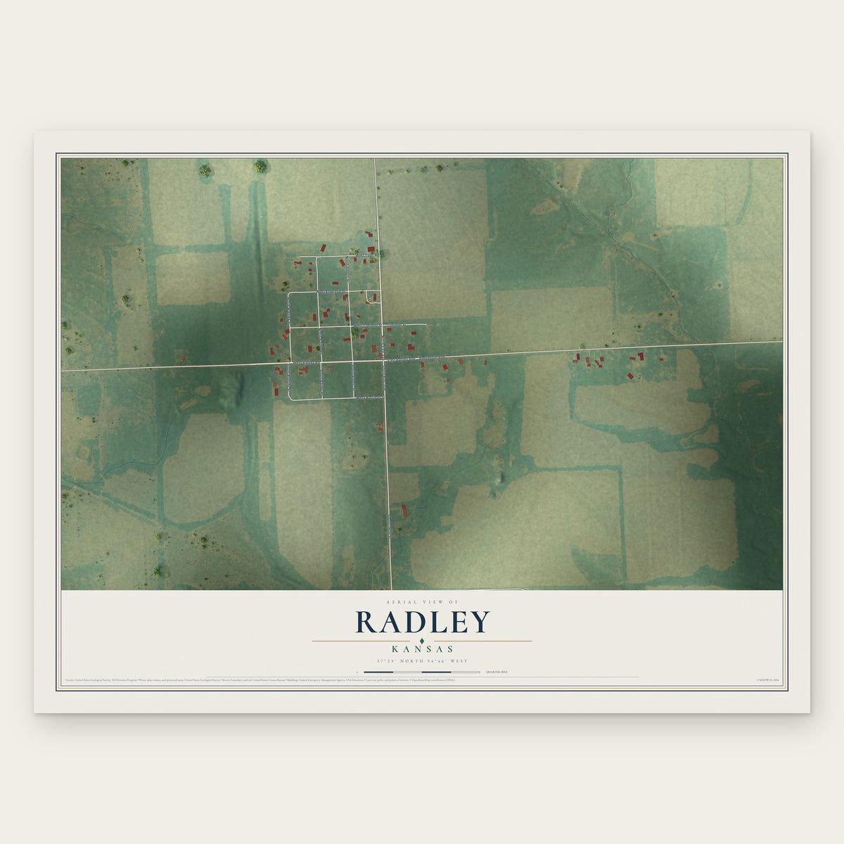 Radley, Kansas map print, the full design
