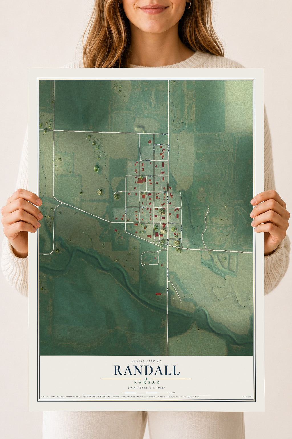 Map of Randall, Kansas, 18 x 24 inch unframed archival matte print