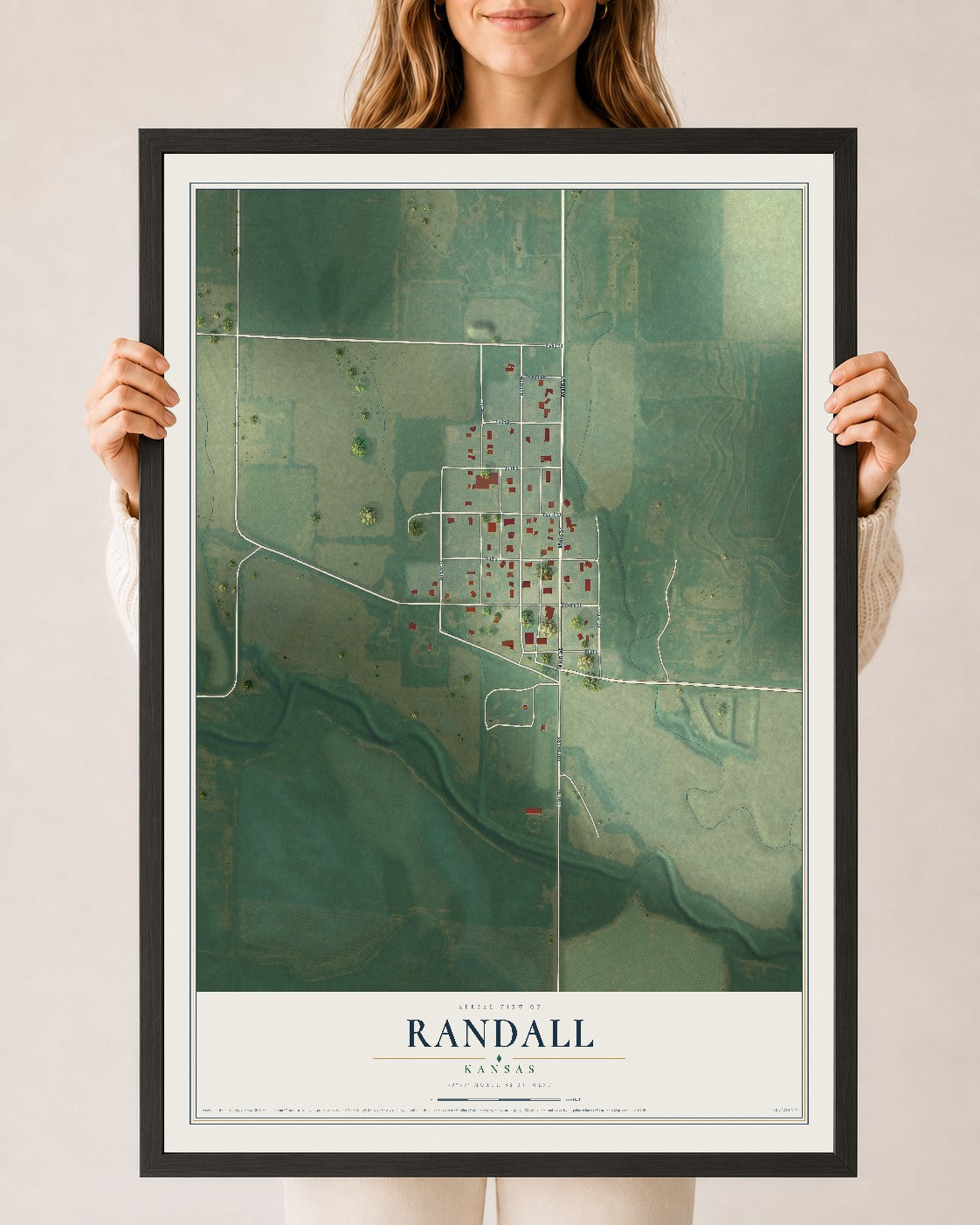 Map of Randall, Kansas, 24 x 36 inch print in a black wood frame