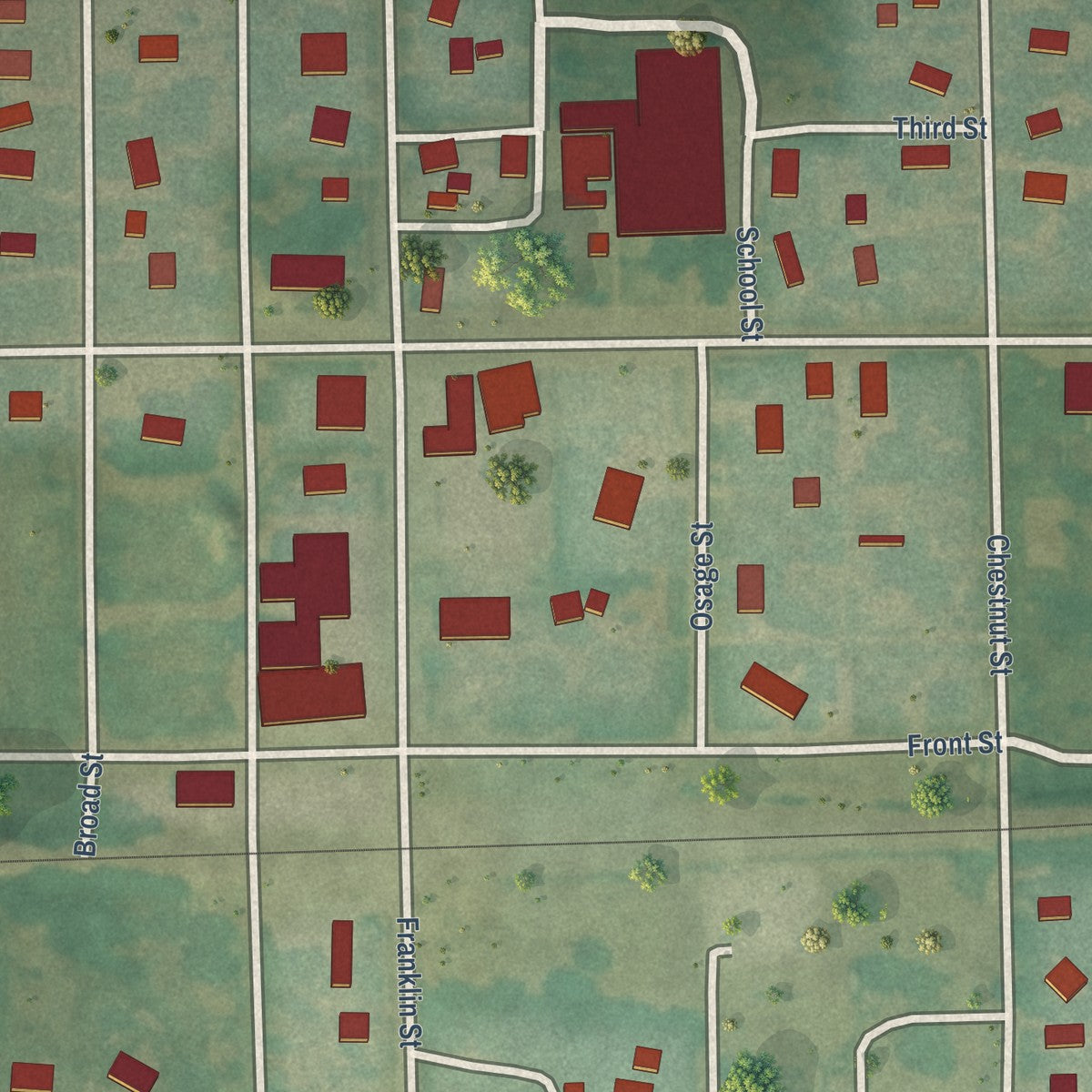 Close-up of the map of Reading, Kansas print showing street and building detail
