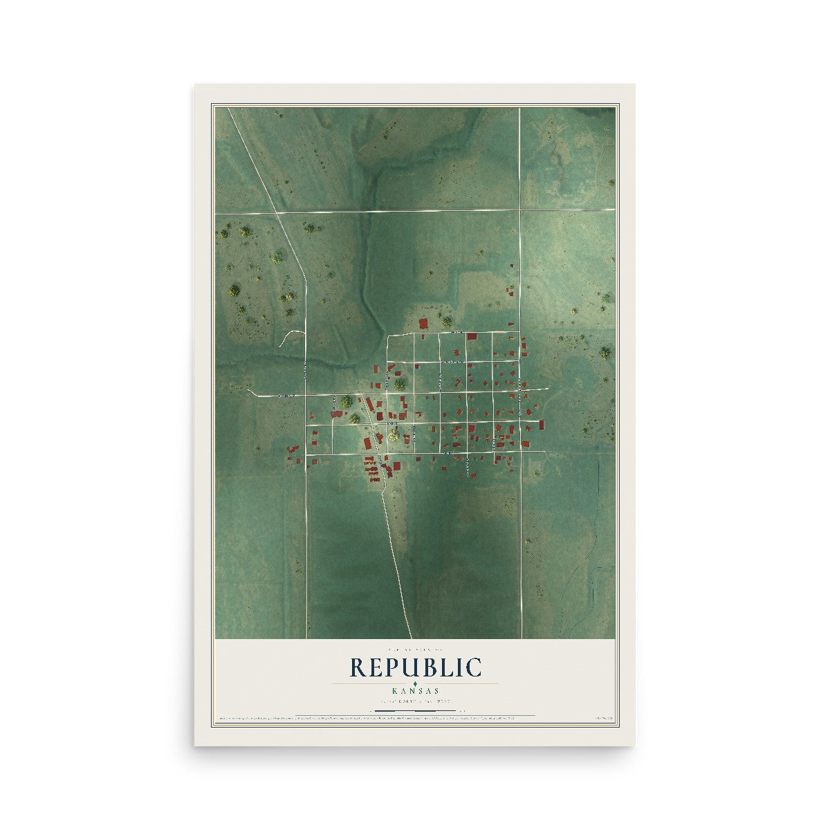 Map of Republic, Kansas, 12 x 18 inch unframed archival matte print