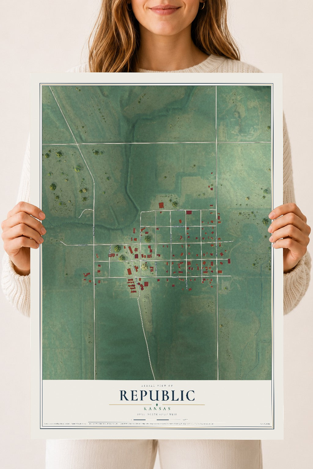 Map of Republic, Kansas, 18 x 24 inch unframed archival matte print