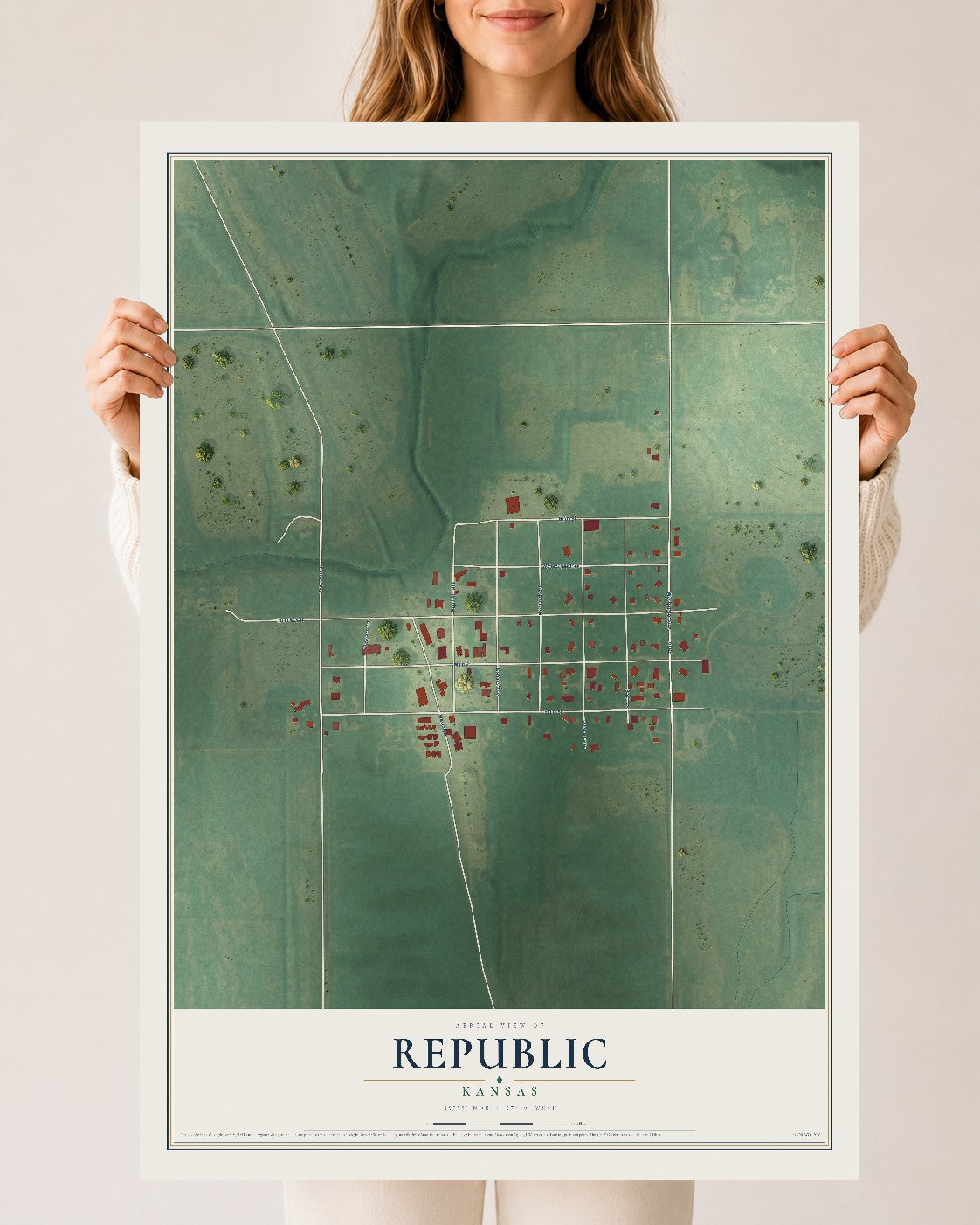 Map of Republic, Kansas, 24 x 36 inch unframed archival matte print