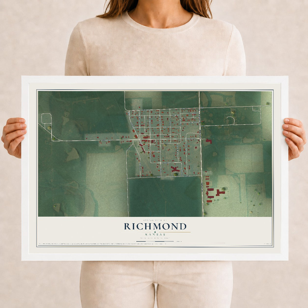 Map of Richmond, Kansas, 12 x 18 inch print in a white wood frame