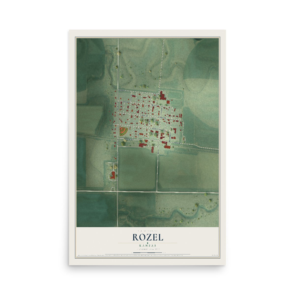 Map of Rozel, Kansas, 12 x 18 inch unframed archival matte print