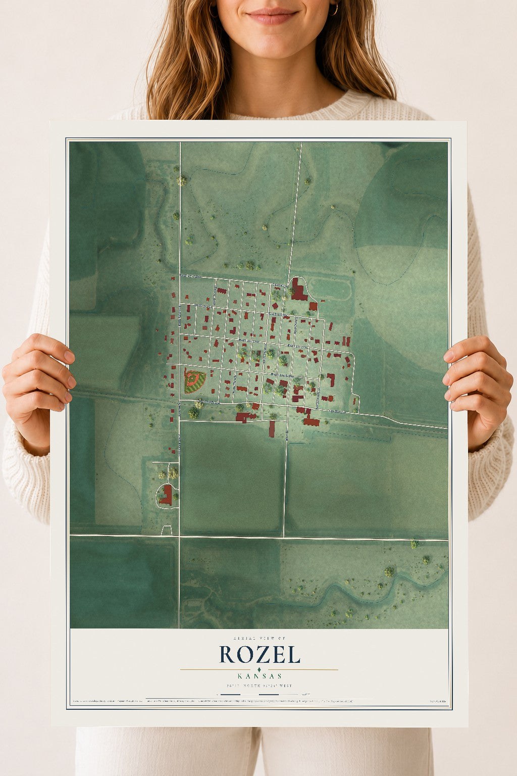 Map of Rozel, Kansas, 18 x 24 inch unframed archival matte print