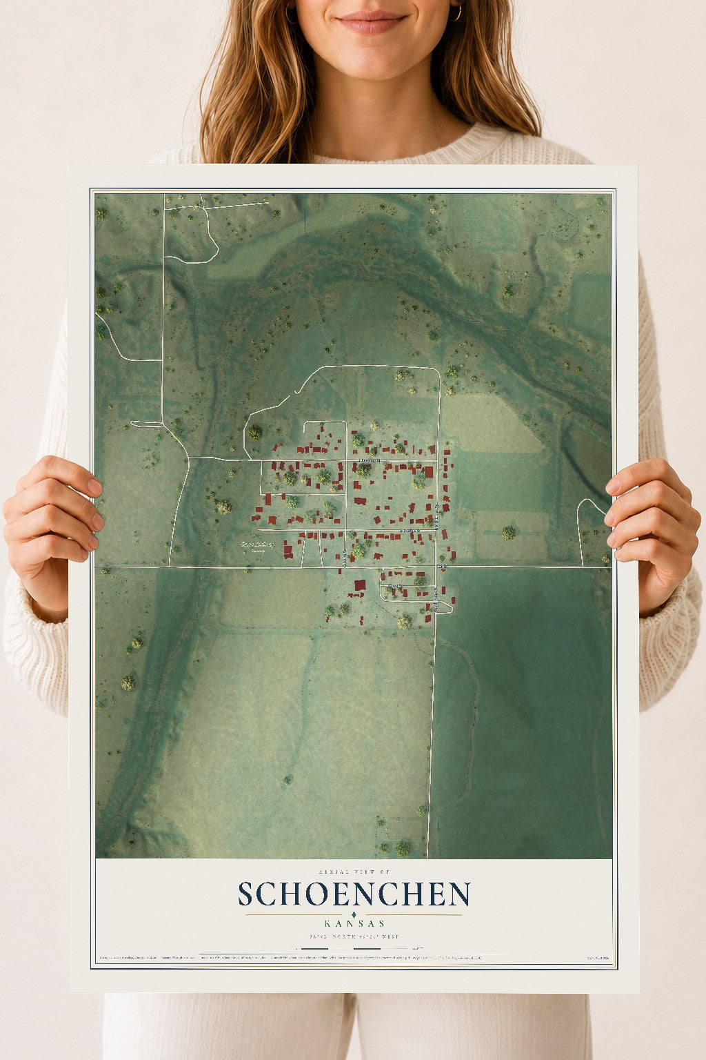 Map of Schoenchen, Kansas, 18 x 24 inch unframed archival matte print