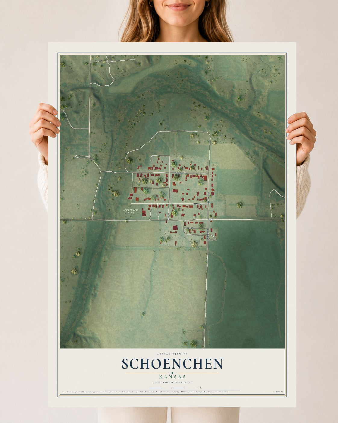 Map of Schoenchen, Kansas, 24 x 36 inch unframed archival matte print