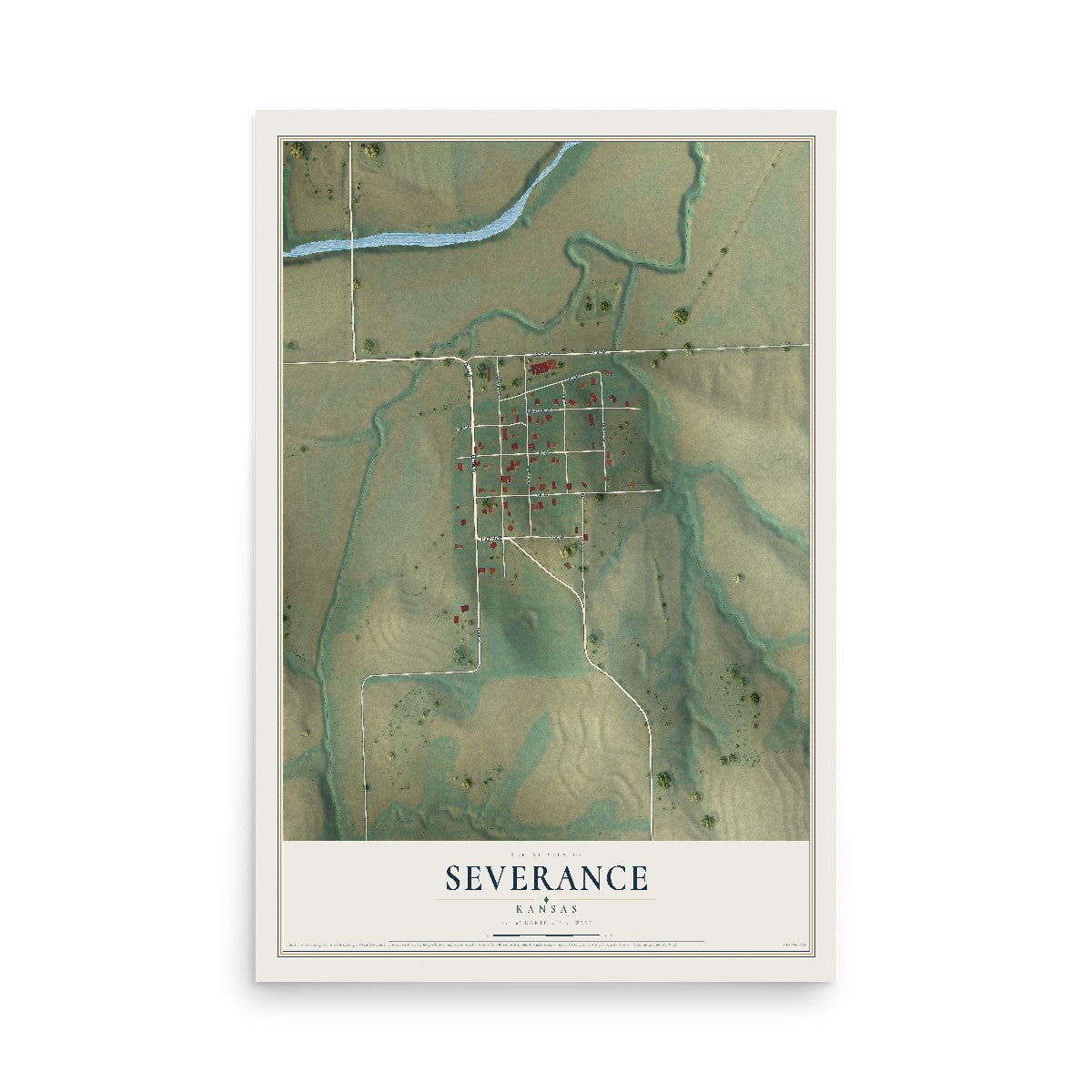 Map of Severance, Kansas, 12 x 18 inch unframed archival matte print