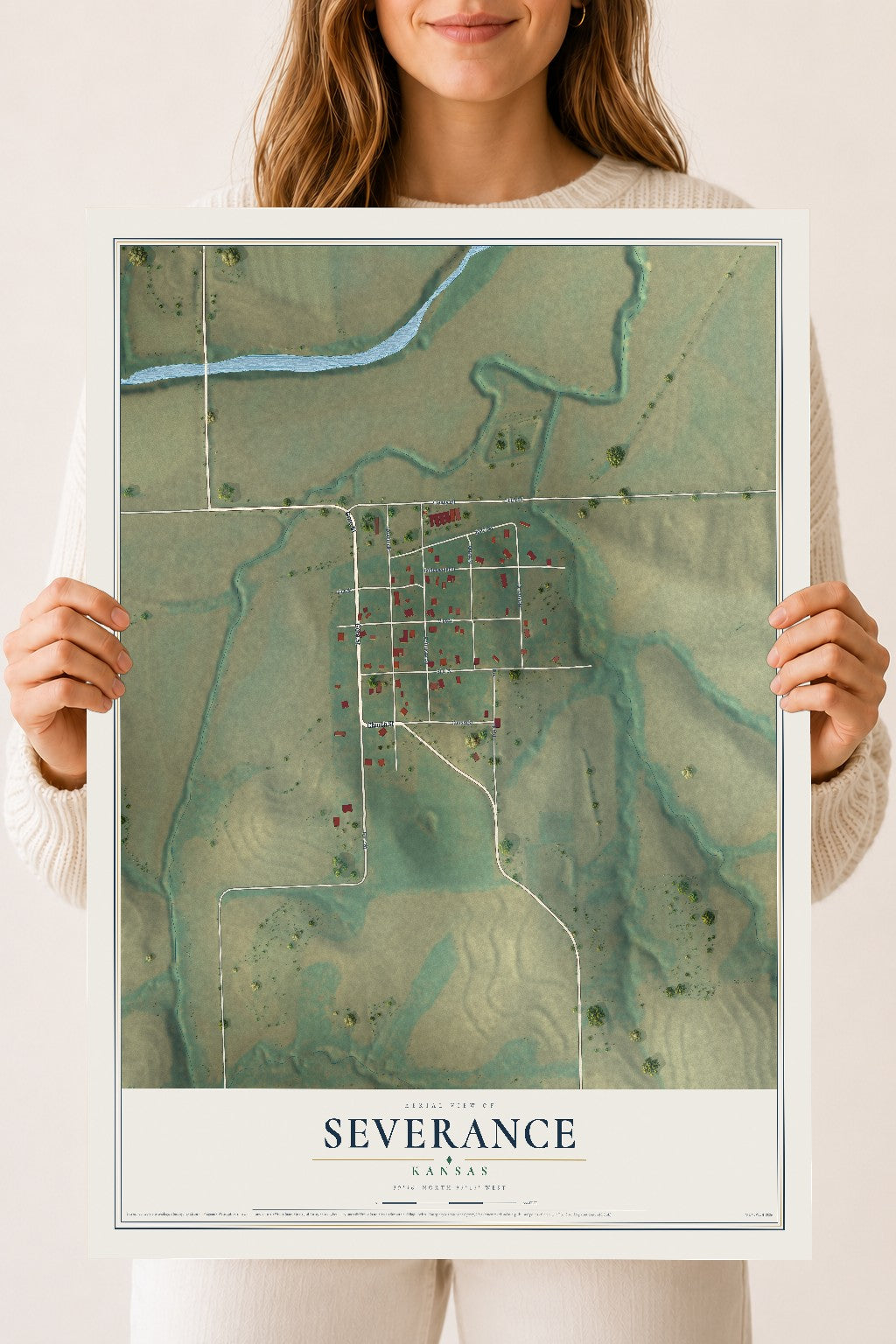 Map of Severance, Kansas, 18 x 24 inch unframed archival matte print