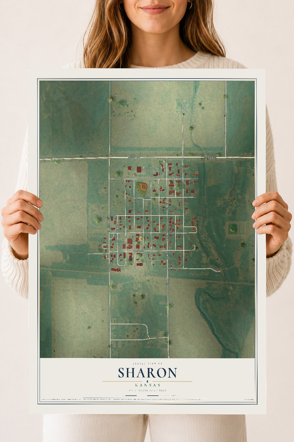 Map of Sharon, Kansas, 18 x 24 inch unframed archival matte print